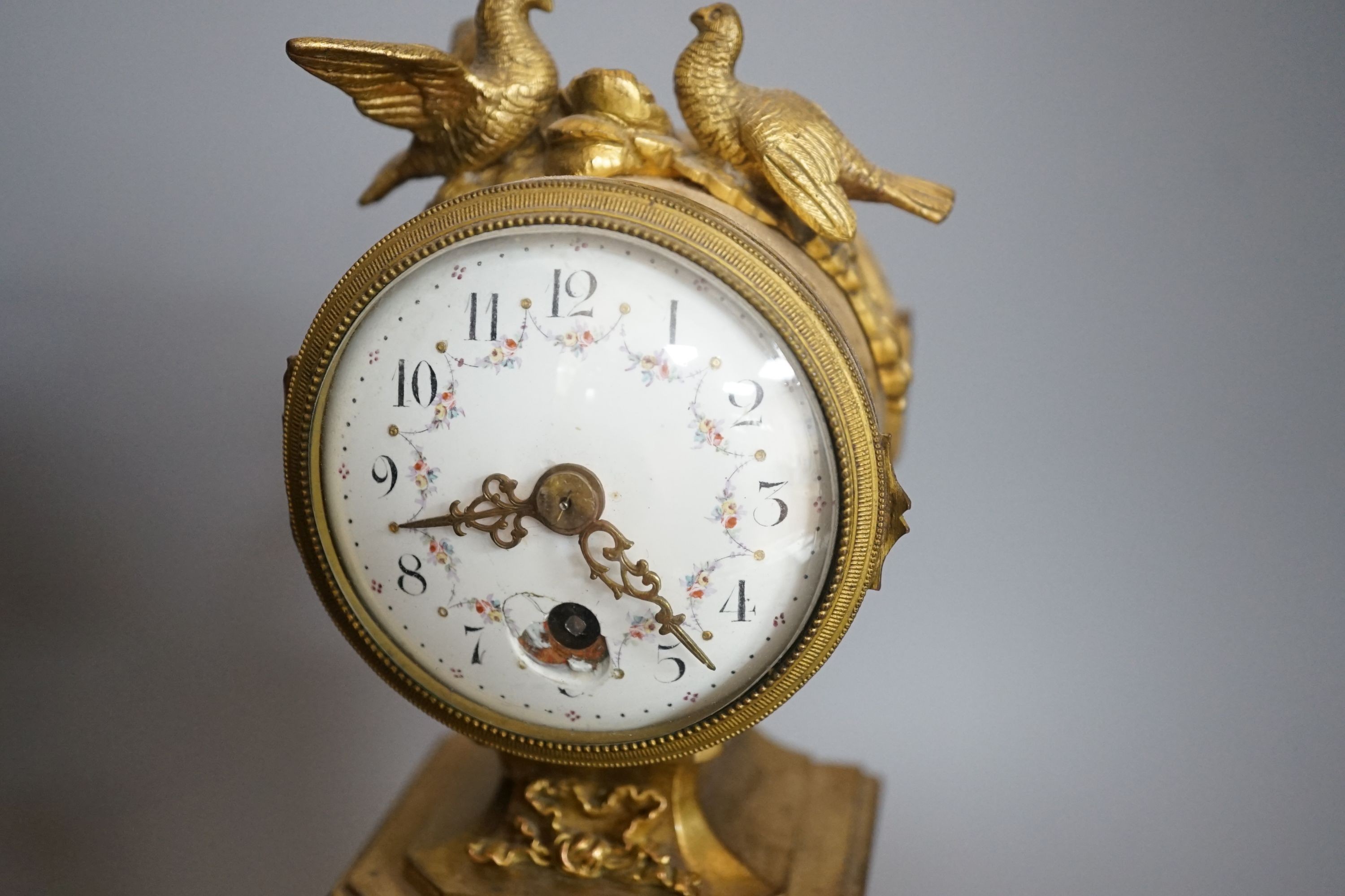 A French ormolu and Limoges enamel mantel timepiece, c.1900 - 31cm tall